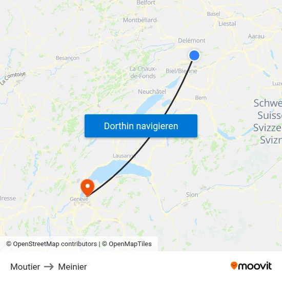 Moutier to Meinier map