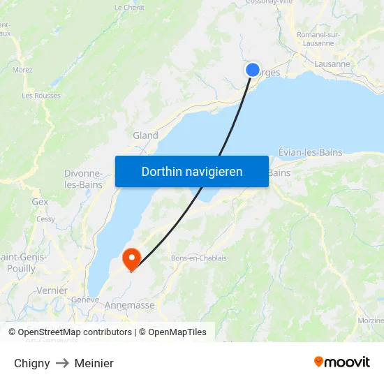 Chigny to Meinier map