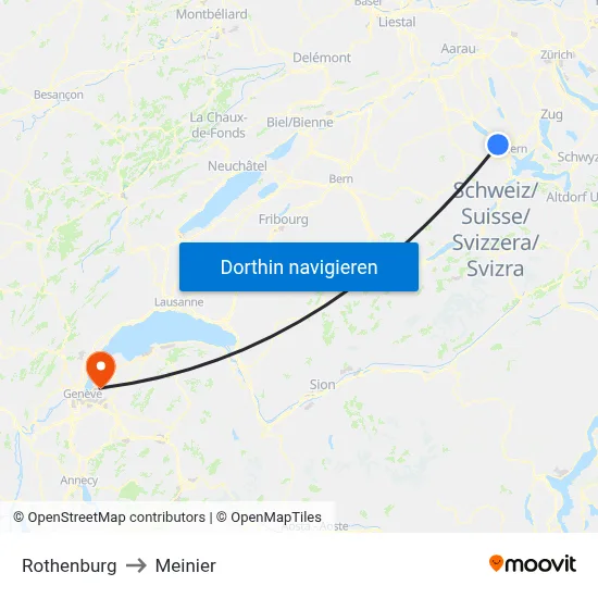 Rothenburg to Meinier map
