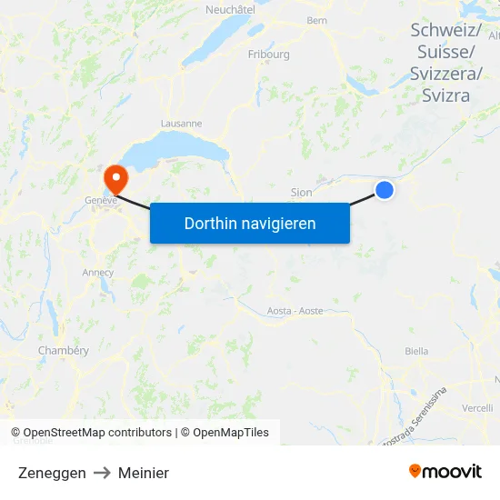 Zeneggen to Meinier map