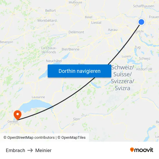Embrach to Meinier map