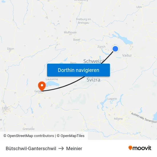 Bütschwil-Ganterschwil to Meinier map