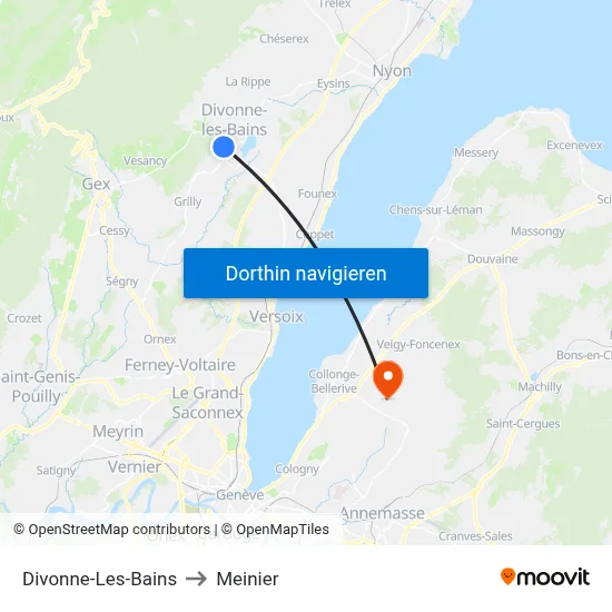Divonne-Les-Bains to Meinier map