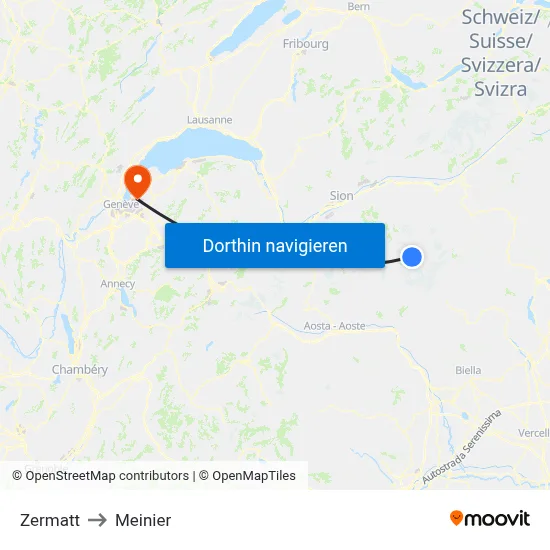 Zermatt to Meinier map