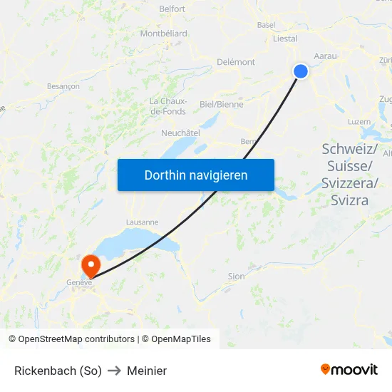 Rickenbach (So) to Meinier map