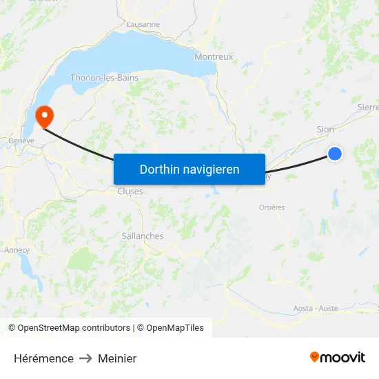 Hérémence to Meinier map