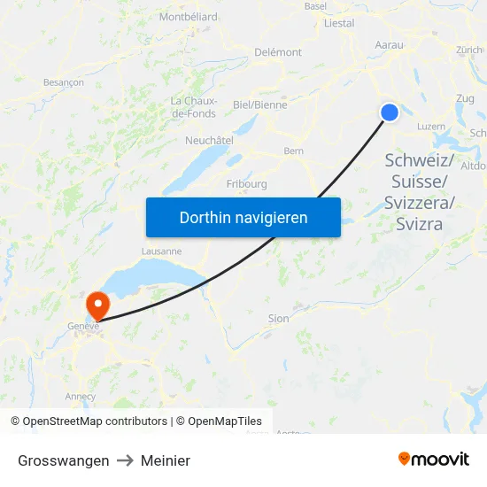 Grosswangen to Meinier map