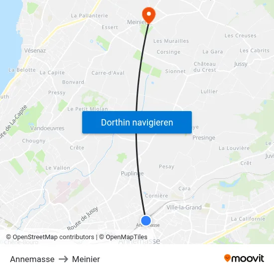 Annemasse to Meinier map