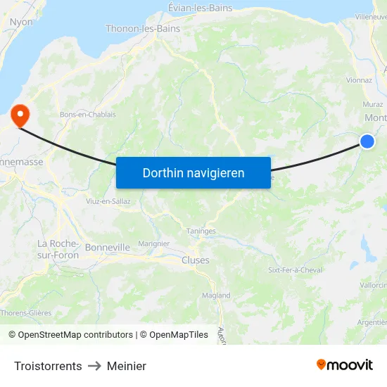 Troistorrents to Meinier map