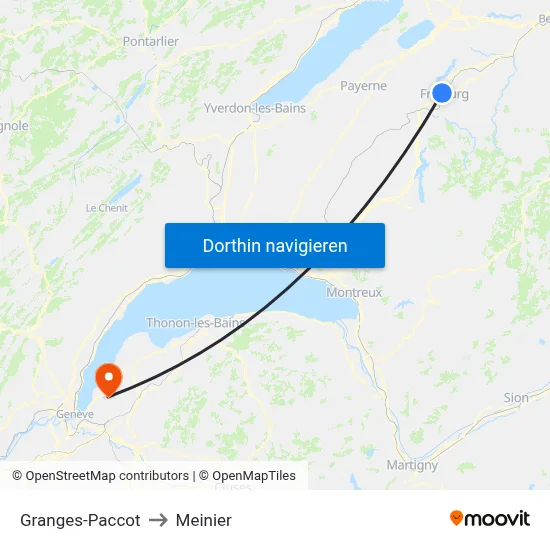 Granges-Paccot to Meinier map