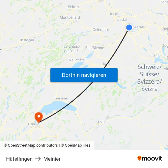 Häfelfingen to Meinier map