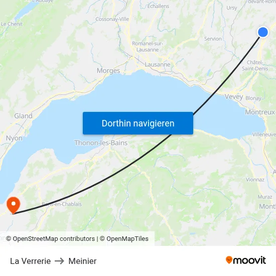 La Verrerie to Meinier map