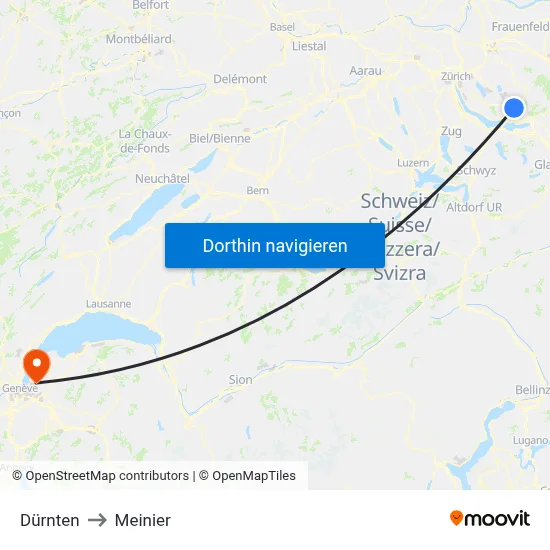 Dürnten to Meinier map