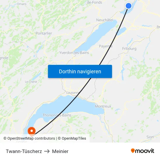 Twann-Tüscherz to Meinier map