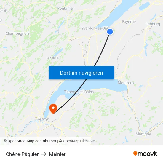 Chêne-Pâquier to Meinier map