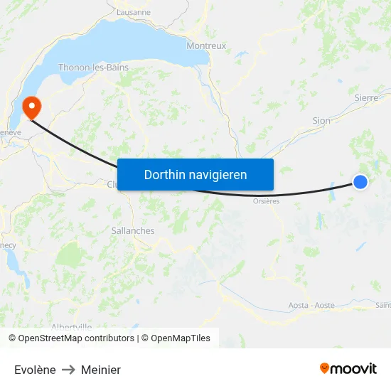 Evolène to Meinier map