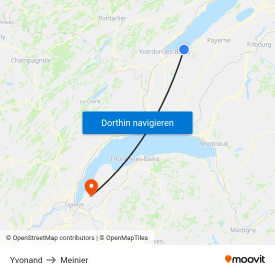 Yvonand to Meinier map
