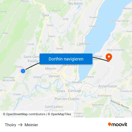 Thoiry to Meinier map