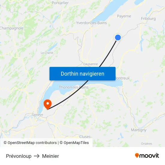 Prévonloup to Meinier map