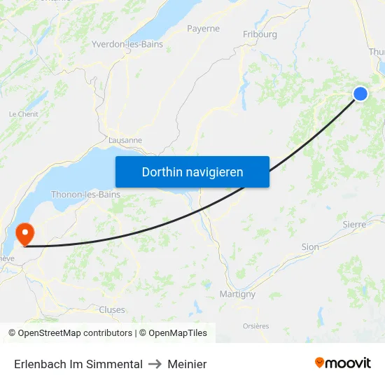 Erlenbach Im Simmental to Meinier map