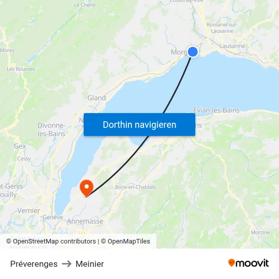 Préverenges to Meinier map