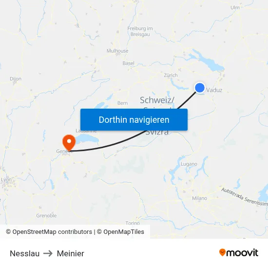 Nesslau to Meinier map