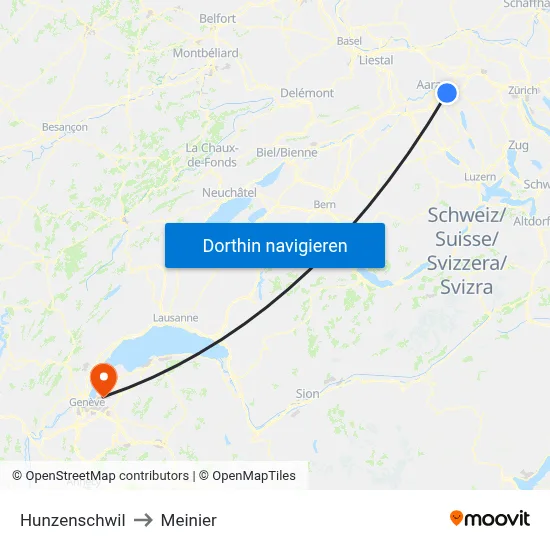 Hunzenschwil to Meinier map