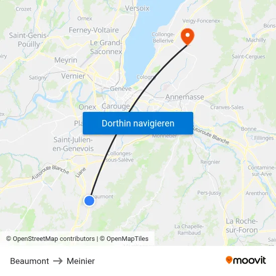 Beaumont to Meinier map