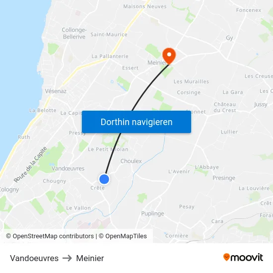 Vandoeuvres to Meinier map