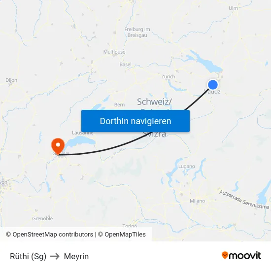 Rüthi (Sg) to Meyrin map