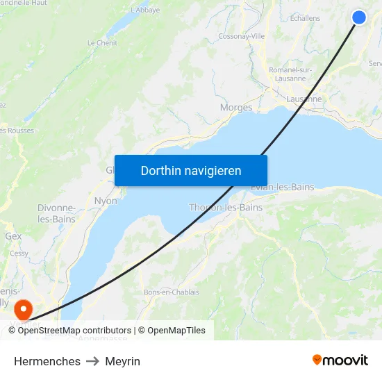Hermenches to Meyrin map