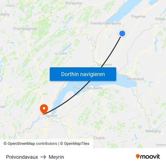 Prévondavaux to Meyrin map