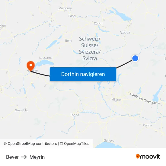 Bever to Meyrin map