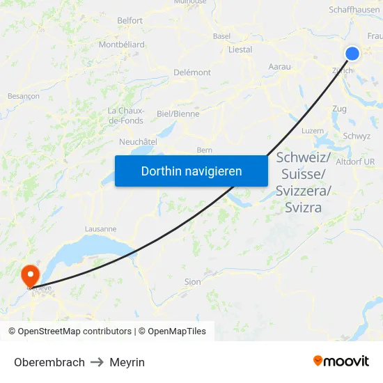 Oberembrach to Meyrin map