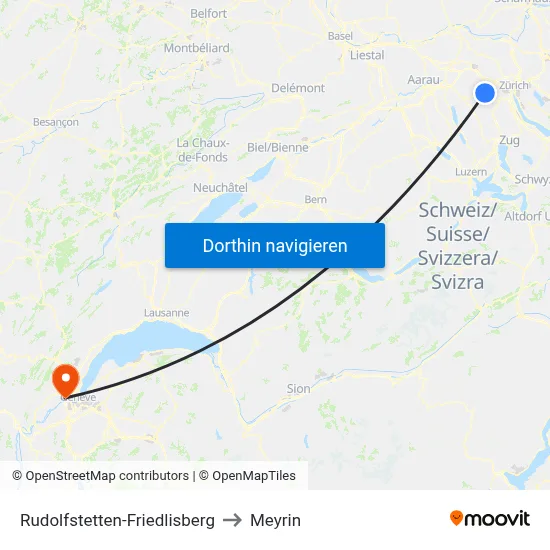 Rudolfstetten-Friedlisberg to Meyrin map