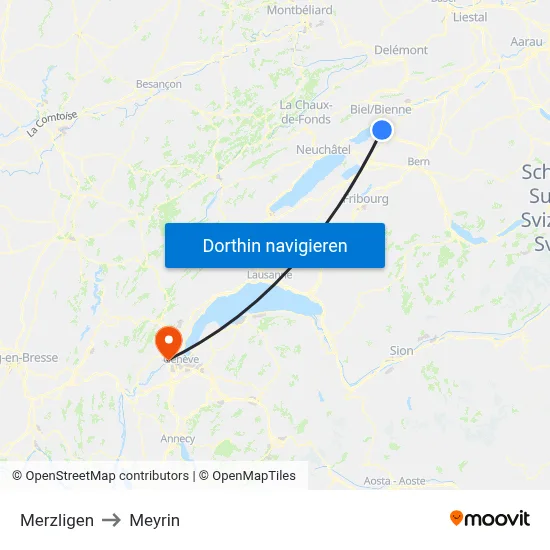 Merzligen to Meyrin map