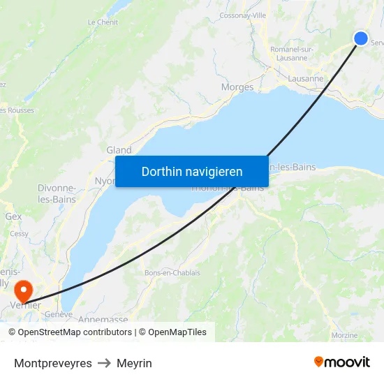 Montpreveyres to Meyrin map