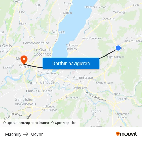 Machilly to Meyrin map