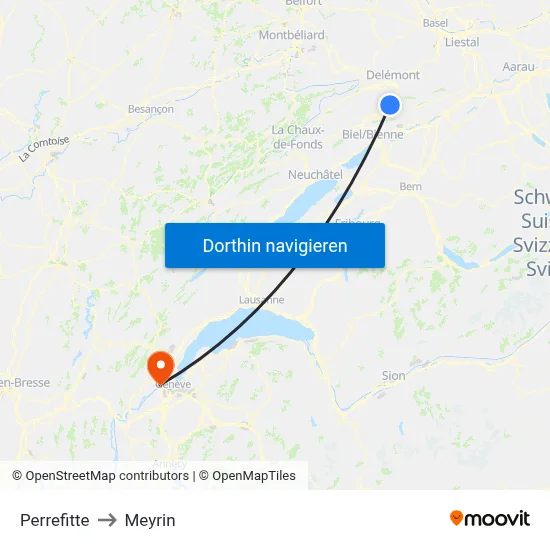 Perrefitte to Meyrin map
