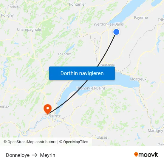 Donneloye to Meyrin map