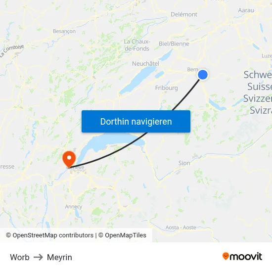 Worb to Meyrin map