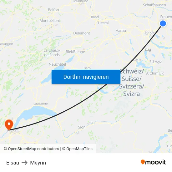 Elsau to Meyrin map