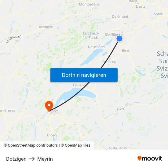 Dotzigen to Meyrin map