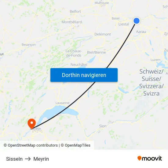 Sisseln to Meyrin map
