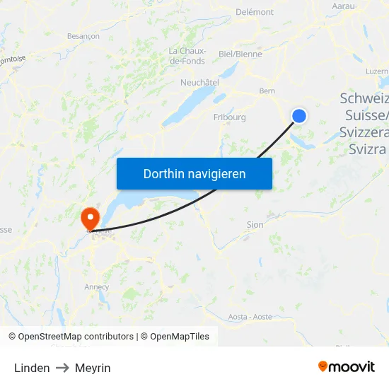 Linden to Meyrin map