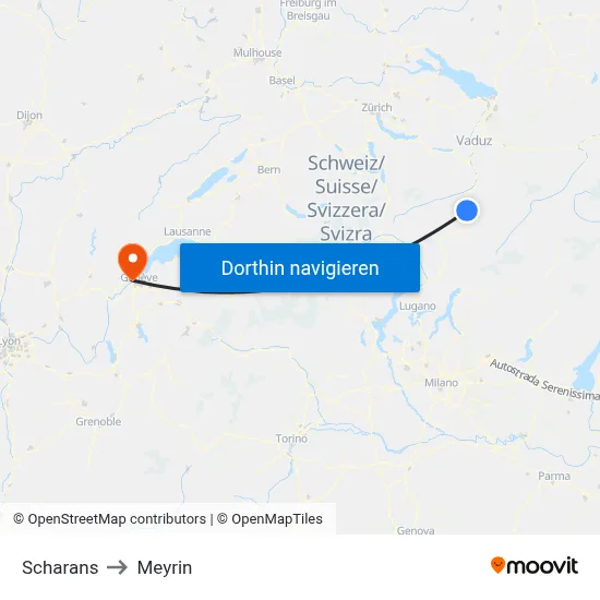 Scharans to Meyrin map