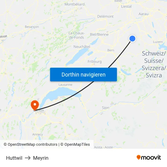 Huttwil to Meyrin map