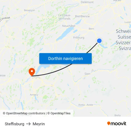 Steffisburg to Meyrin map