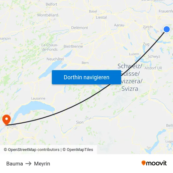 Bauma to Meyrin map