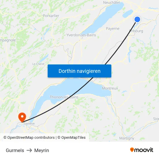 Gurmels to Meyrin map